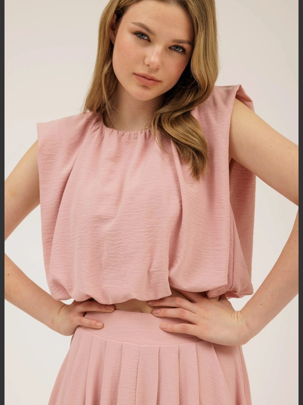 Blu Pepper Blush Pink Sleeveless Blouson Crop Top